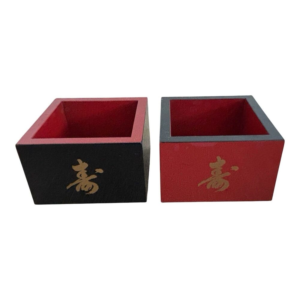 Gekkeikan Japanese Sake Masu Box Set Lacquerware Red Black Square 3 In Drinking